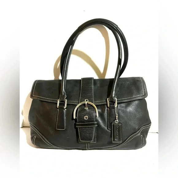 Coach vintage black leather shoulder handbag - Picture 1 of 12